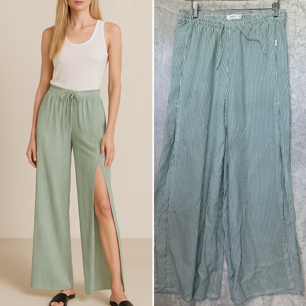 Onia Striped Wide Leg Lounge Pants Sz medium Chloe pull on‎ Side Slits